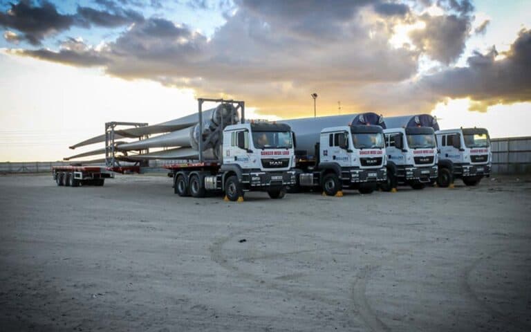 Trucks delivering first wind turbine