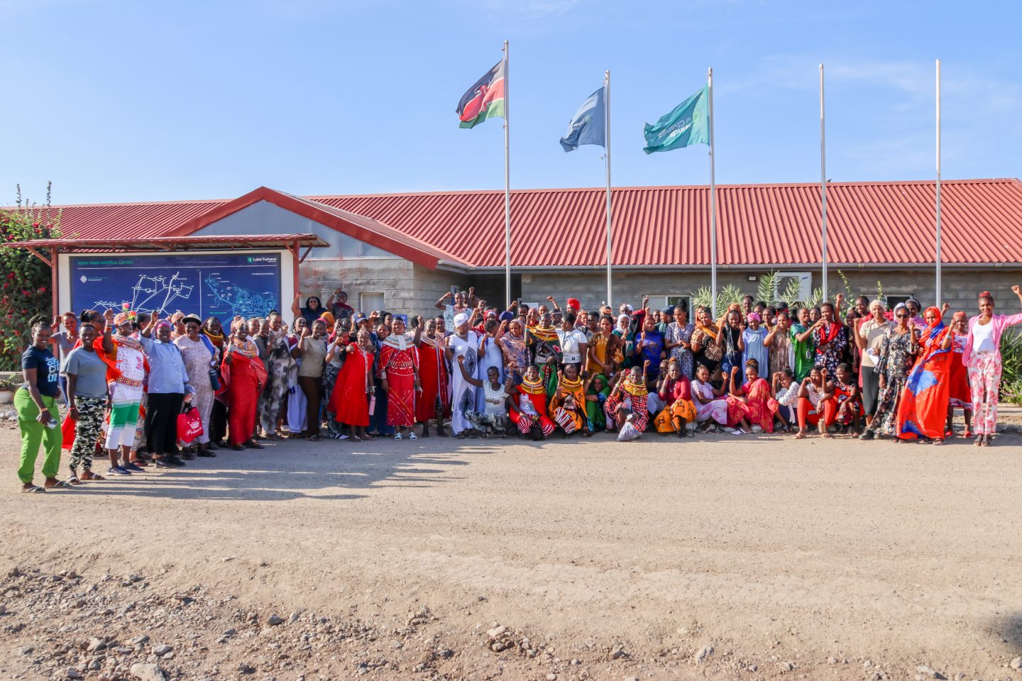 Women from Gatab, Mount Kulal, Loiyangalani, and South Horr at the LTWP wind farm site celebrating International Women's Day